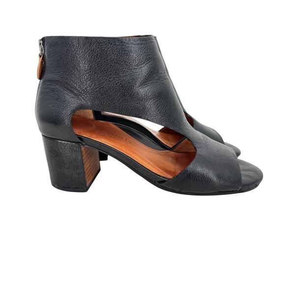 Gentle Souls Charlene sandals 8.5 peep toe cutout block heel zip black leather - Picture 1 of 8